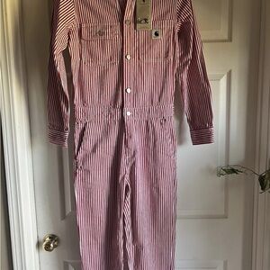 NWT Carhartt XS Red And White Striped Coveralls WIP Tara